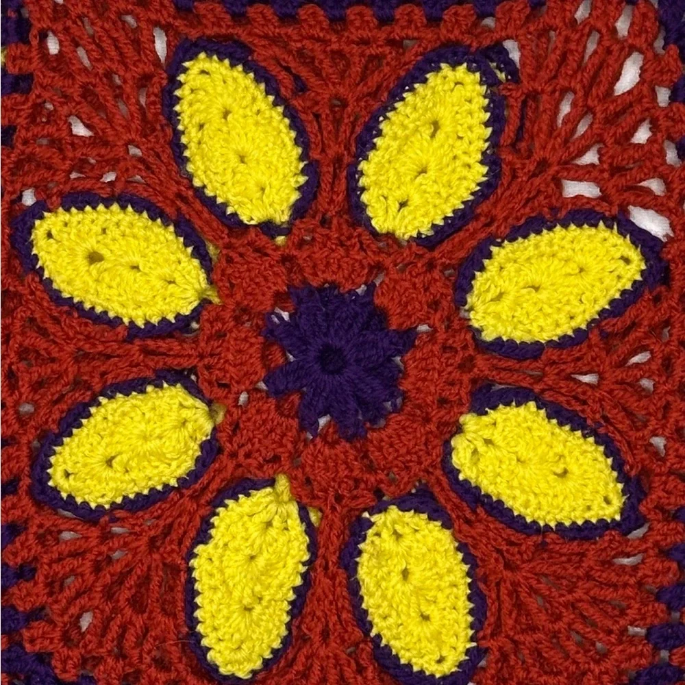 Handmade Crocheted‎ Vest Tank Top Purple Yellow Rust Vintage
